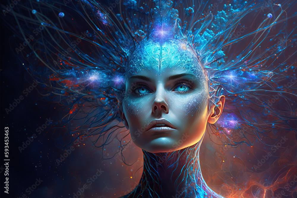 Third eye chakra interconnected to the spiritual universe, source of love full of energy and gratitude. Concept of meditation and gratitude. Generative AI Third eye chakra interconnected to the spiritual universe, source of love full of energy and gratitude. Concept of meditation and gratitude. Generative AI