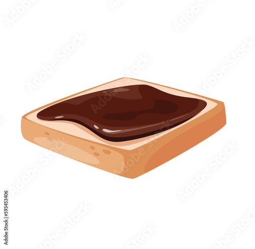 Concept Cocoa chocolate bread toast butter. The illustration is a flat vector design with a cartoonish concept featuring a slice of chocolate bread toast on a white background. Vector illustration.