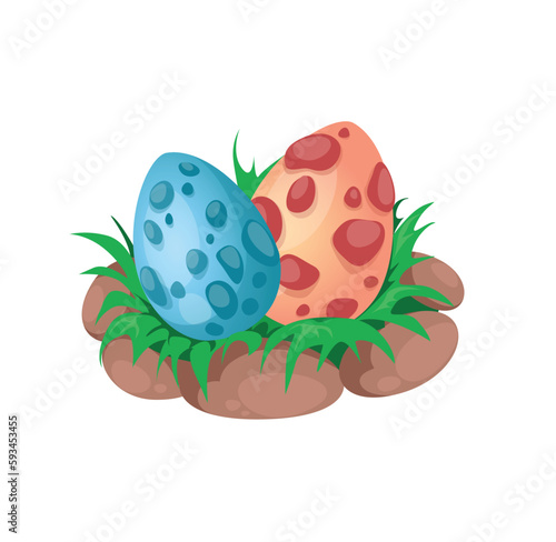 Concept Dragon eggs. This illustration features several colorful dragon eggs on a flat, vector-style design. The eggs are depicted in a cartoon-like manner. Vector illustration.