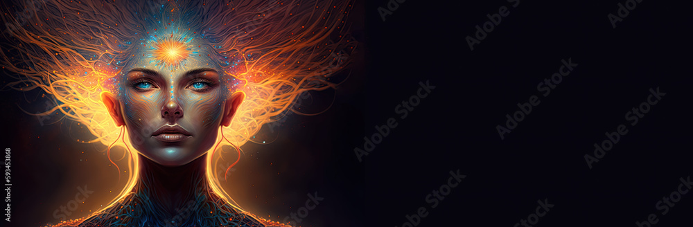 Third eye chakra interconnected to the spiritual universe, source of love full of energy and gratitude. Concept of meditation and gratitude. Generative AI Third eye chakra interconnected to the spiritual universe, source of love full of energy and gratitude. Concept of meditation and gratitude. Generative AI
