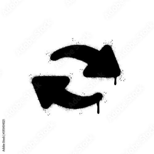 Spray Painted Graffiti Refresh Arrow Sprayed isolated with a white background. graffiti Refresh Arrow icon with over spray in black over white.