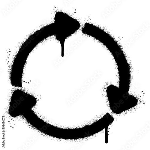 Spray Painted Graffiti Refresh Arrow Sprayed isolated with a white background. graffiti Refresh Arrow icon with over spray in black over white.