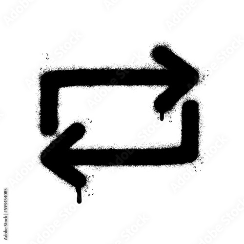 Spray Painted Graffiti Refresh Arrow Sprayed isolated with a white background. graffiti Refresh Arrow icon with over spray in black over white.