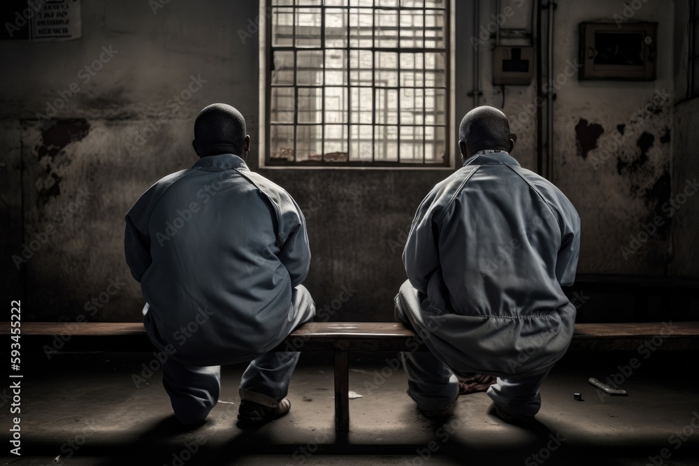 Two Prisoner Sitting in Prison Waiting - Backview	
