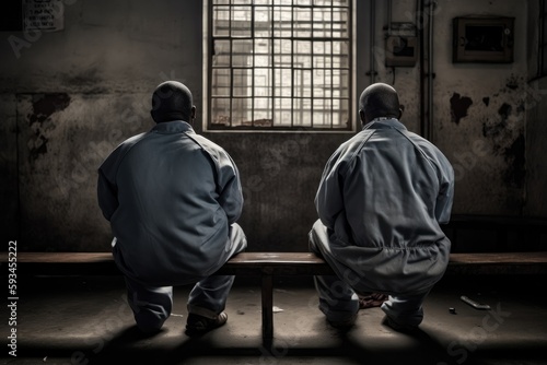 Two Prisoner Sitting in Prison Waiting - Backview 