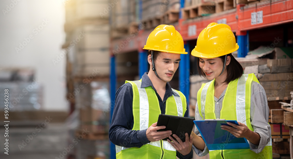 Warehouse worker working together in warehouse Warehouse worker working together in warehouse
