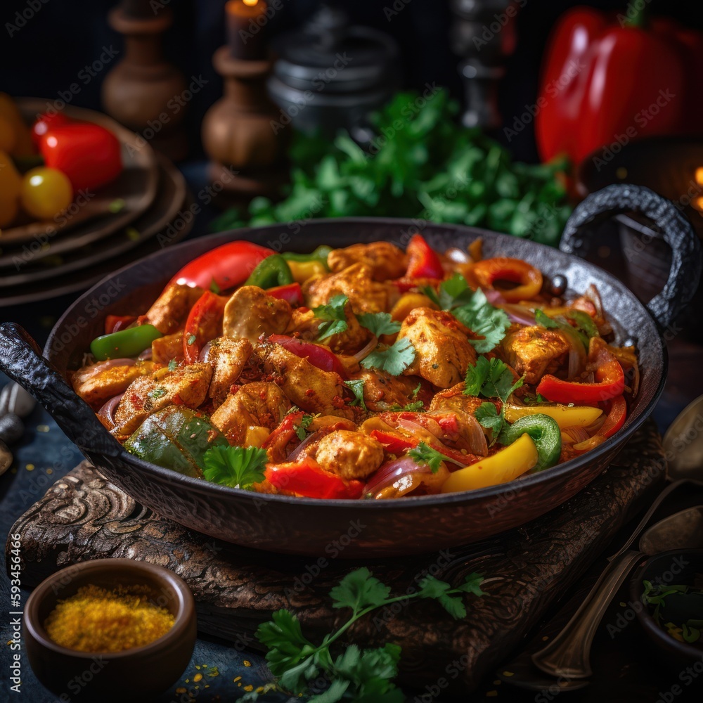 Sensory Delights - Colorful Pakistani Jalfrezi Dish with Fresh Vegetables Generative Ai
