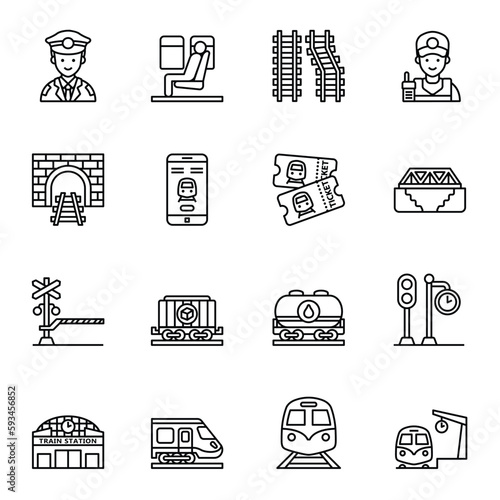 Train and railways line icon set 1. intercity, international, freight trains, symbols collection.