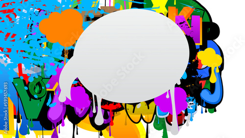 Speech Bubble Graffiti Background. Colorful Urban painting style backdrop. Abstract discussion symbol in modern dirty street art decoration.