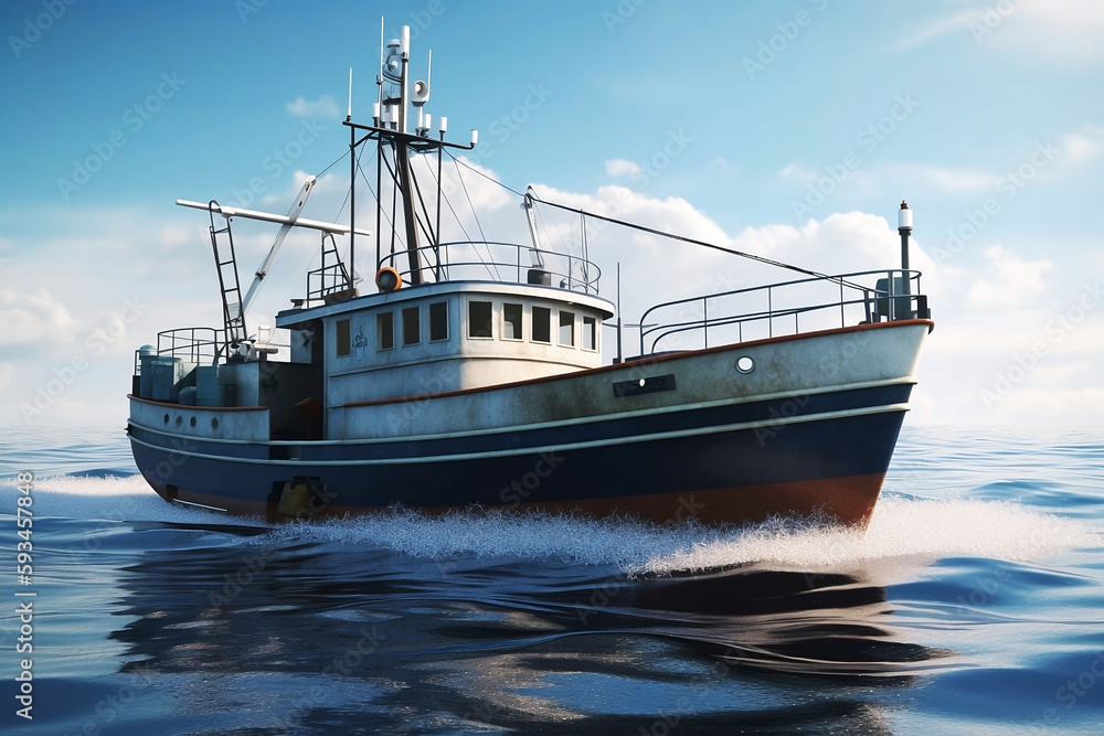 Illustration of Large Fishing Trawler Boat on the Ocean Illustration of Large Fishing Trawler Boat on the Ocean