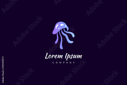 Vector logo where blue jellyfish icon image in flat design style