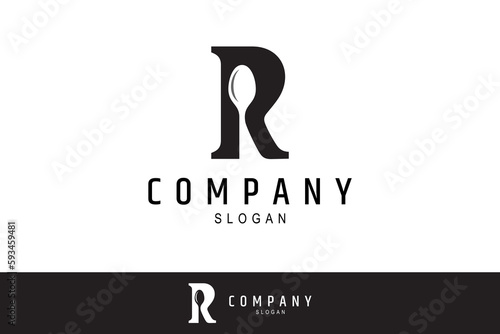 initial letter R for restaurant or diner with spoon combination in simple design style