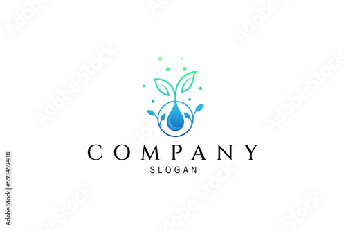fresh plant logo with water drops in circle shape in simple design style