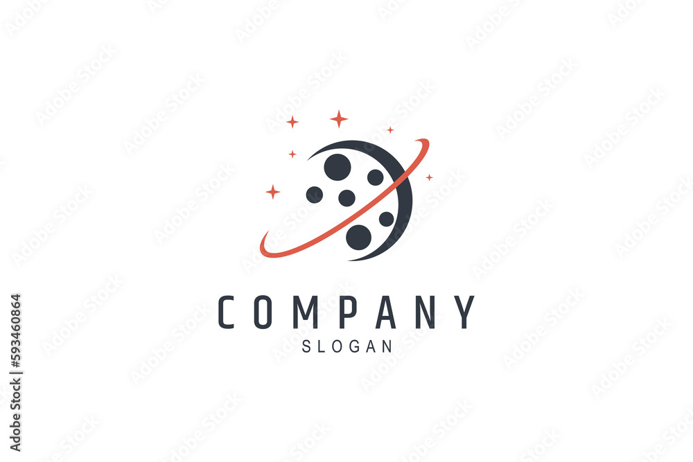 Space planet logo decorated with stars in simple design style