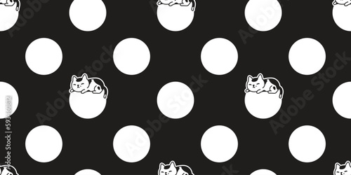 cat seamless pattern black kitten polka dot calico neko doodle vector pet cartoon gift wrapping paper tile background repeat wallpaper scarf isolated illustration design