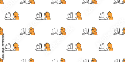 cat seamless pattern kitten calico neko pc computer pet doodle vector pet cartoon gift wrapping paper tile background repeat wallpaper scarf isolated illustration design