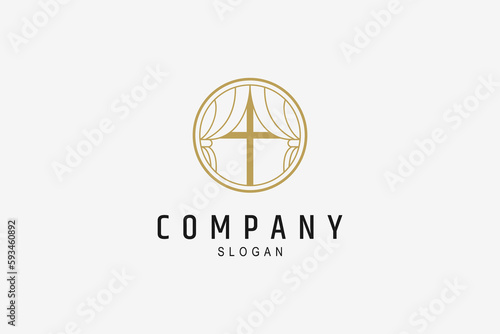 Luxury window curtain logo with simple circle frame