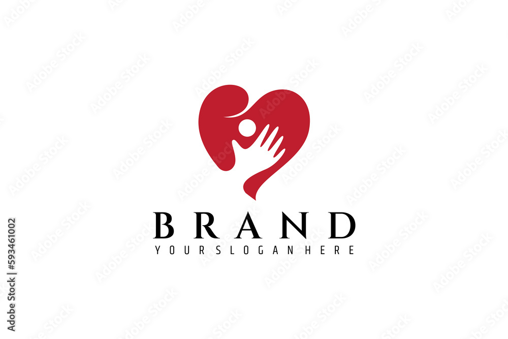 heart and care logo with red flat design concept