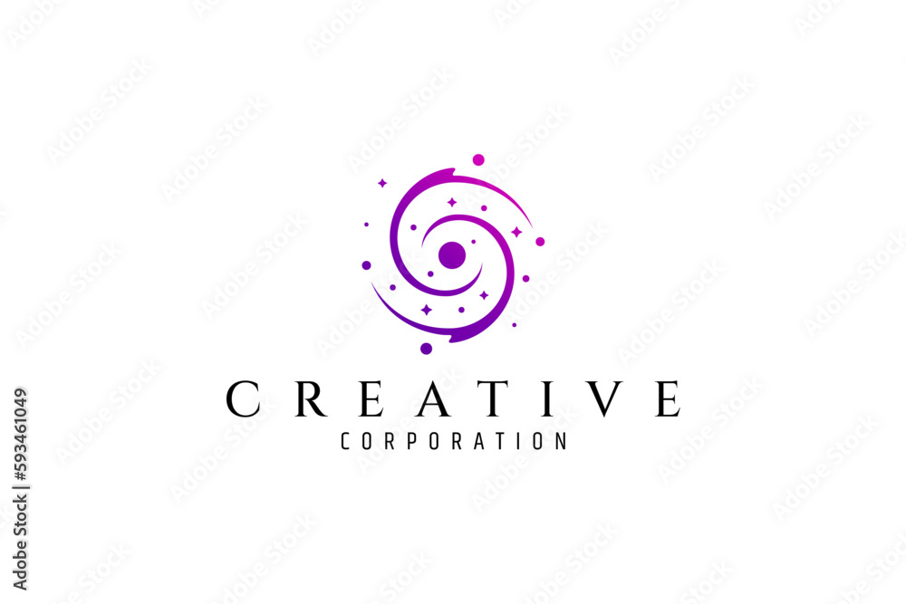 Vector purple logo in which abstract image of outer space galaxy. Vector purple logo in which abstract image of outer space galaxy.