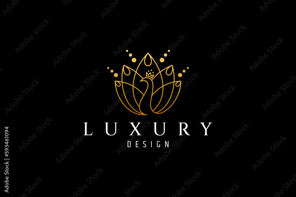 Luxury peacock logo looks elegant with gold color in linear design concept