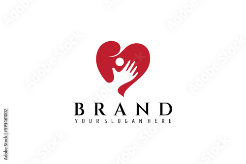 heart and care logo with red flat design concept