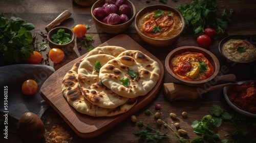 Deliciously Topped Naan - An Appetizing Photo of Irresistible Bread Generative Ai 