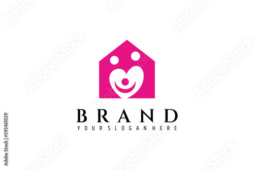 Loving family home logo in flat pink design style