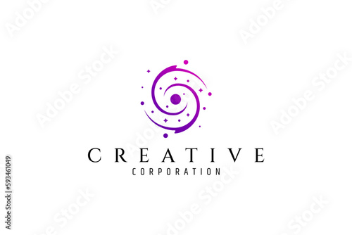 Vector purple logo in which abstract image of outer space galaxy.