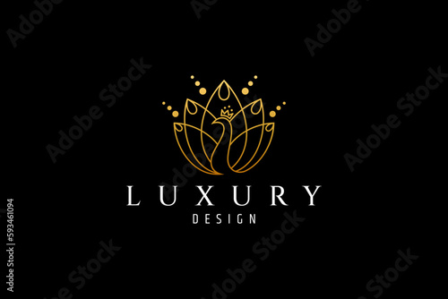 Luxury peacock logo looks elegant with gold color in linear design concept