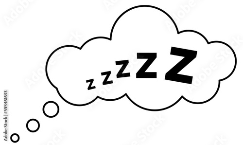 Zzz sleep snore text in black speech bubble vector icon. Night sleepy noise sound effect illustration. Black sign isolated on white background.