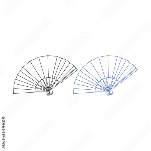 Oriental japan fan set isolated on white background. Traditional paper chinese or japanese geisha vector folding fans.Chinese fan black silhouette illustration, asian souvenir