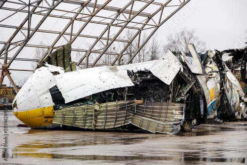 Debris of ukrainian airplanes destroyed at Hostomel airfield photo