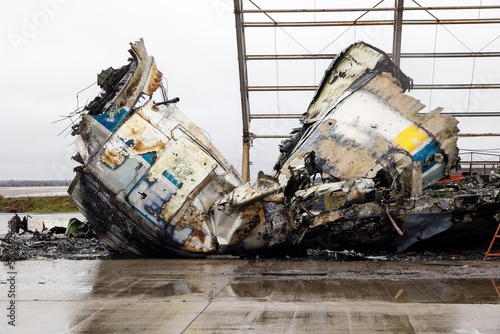 Debris of ukrainian airplanes destroyed at Hostomel airfield photo