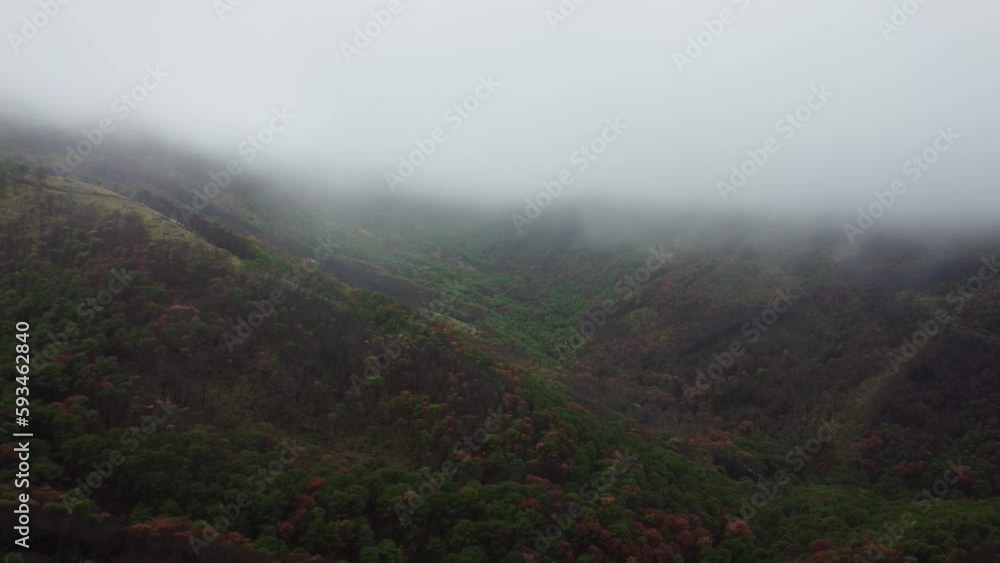 Beautiful Estepona landscape on foggy day, aerial drone view Beautiful Estepona landscape on foggy day, aerial drone view