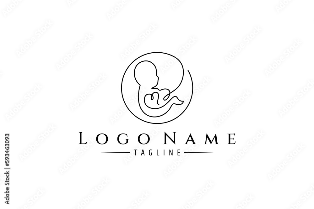 Baby fetus logo in continuous line design style