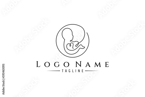 Baby fetus logo in continuous line design style