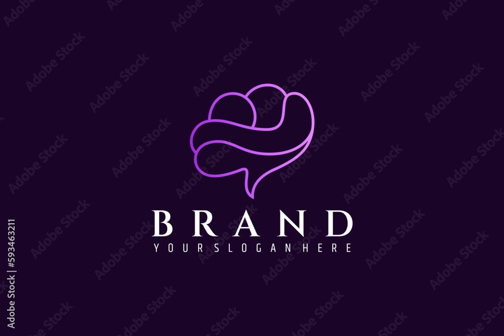 Brain logo with minimalist concept in purple gradient color flat design style Brain logo with minimalist concept in purple gradient color flat design style