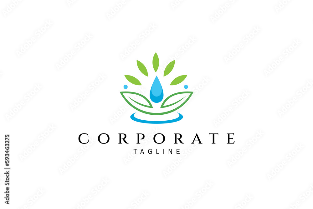 Water drop logo with natural leaves suitable for health, nature conservation and natural drink Water drop logo with natural leaves suitable for health, nature conservation and natural drink