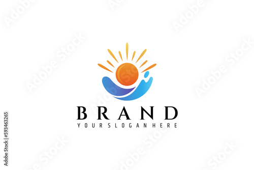 Sunrise light logo with waves suitable for summer beach design, and nature