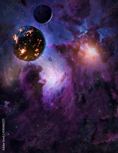 Fototapeta Naklejka Na Ścianę i Meble -  Nebula in outer space, planets and galaxy, 3d animation
