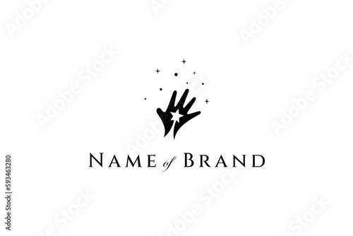silhouette logo of hand reaching for star in flat design style
