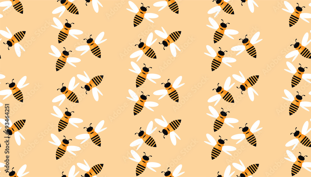 Summer flat cartoon seamless pattern with honeycomb, honey hive and ...