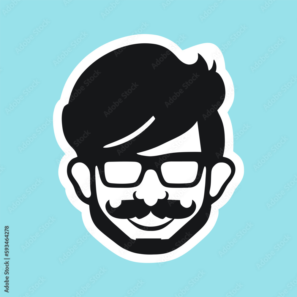 Die-cut sticker, hipster character portrait, programmer face vector illustration. Die-cut sticker, hipster character portrait, programmer face vector illustration.