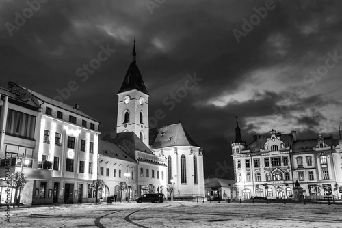 Virgin Mary Nativity church on the square in town Vodnany. South Bohemia.