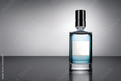 Blue bottle perfume mockup studio shot, isolated background, white label, marketing and product presentation.