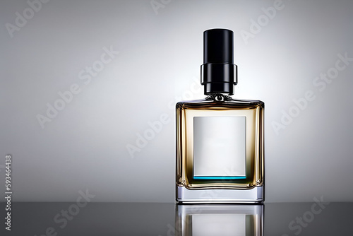 Orange bottle perfume mockup studio shot, isolated background, marketing and product presentation.