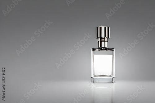 Small white transparent bottle perfume mockup studio shot, isolated background, white label, marketing and product presentation.