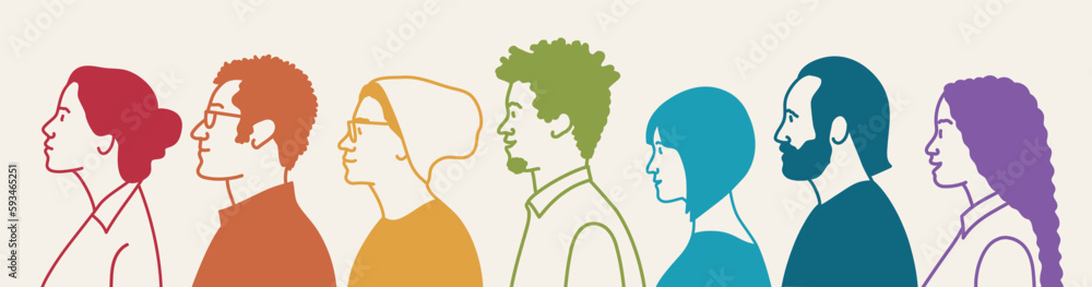 Vector crowd group profile, multicultural portrait society illustration. Vector crowd group profile, multicultural portrait society illustration.