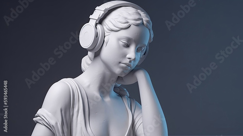 Plaster bust of a girl in headphones headset with Generative AI Technology