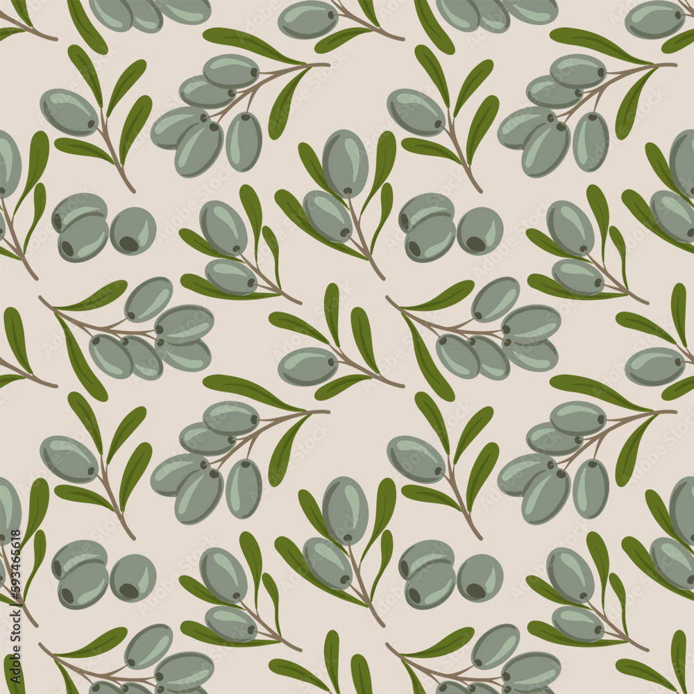 Seamless vector pattern with ink hand drawn olive tree twigs. Vintage olive background Seamless vector pattern with ink hand drawn olive tree twigs. Vintage olive background